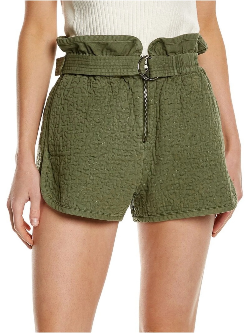Sea New York Olive Quilted Paperbag High Waist Shorts